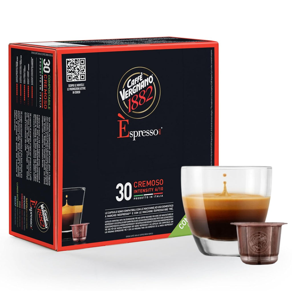 Caffe' Vergnano 1882 Medium Roast Espresso Original Line Machine Compatible Capsules, Single-Serve Arabica Robusta Espresso Coffee, Italian For Nespresso Machines, Intensity 6/10, Cremoso, 30 Ct
