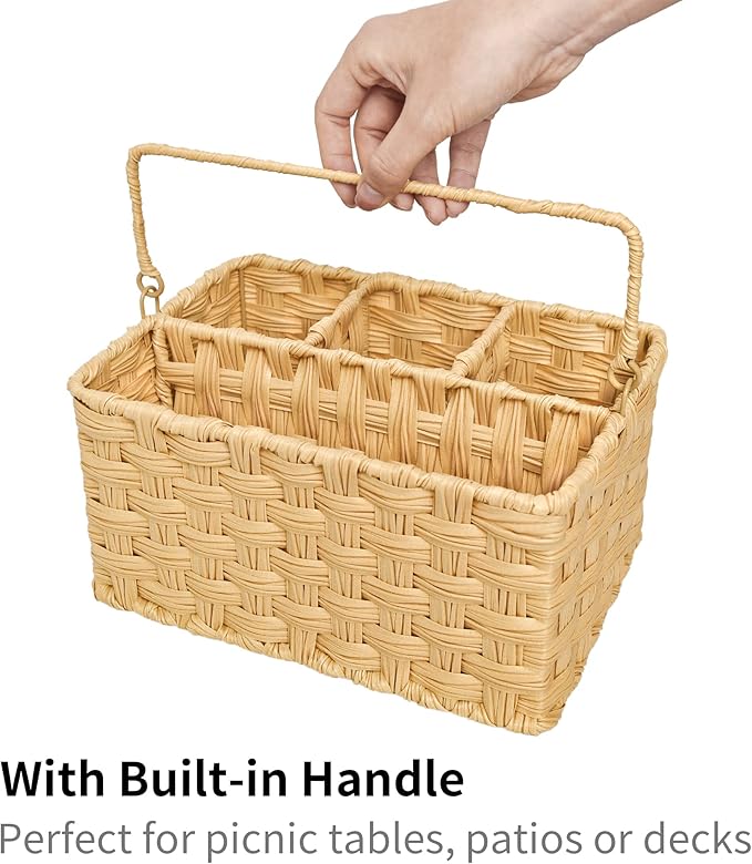GRANNY SAYS Wicker Utensil Caddy, Utensils Holder Buffet Caddy, Spoon Cutlery Holder Utensils Organizer, Condiment Organizer Silverware Holder, Utensil Organizer for Countertop