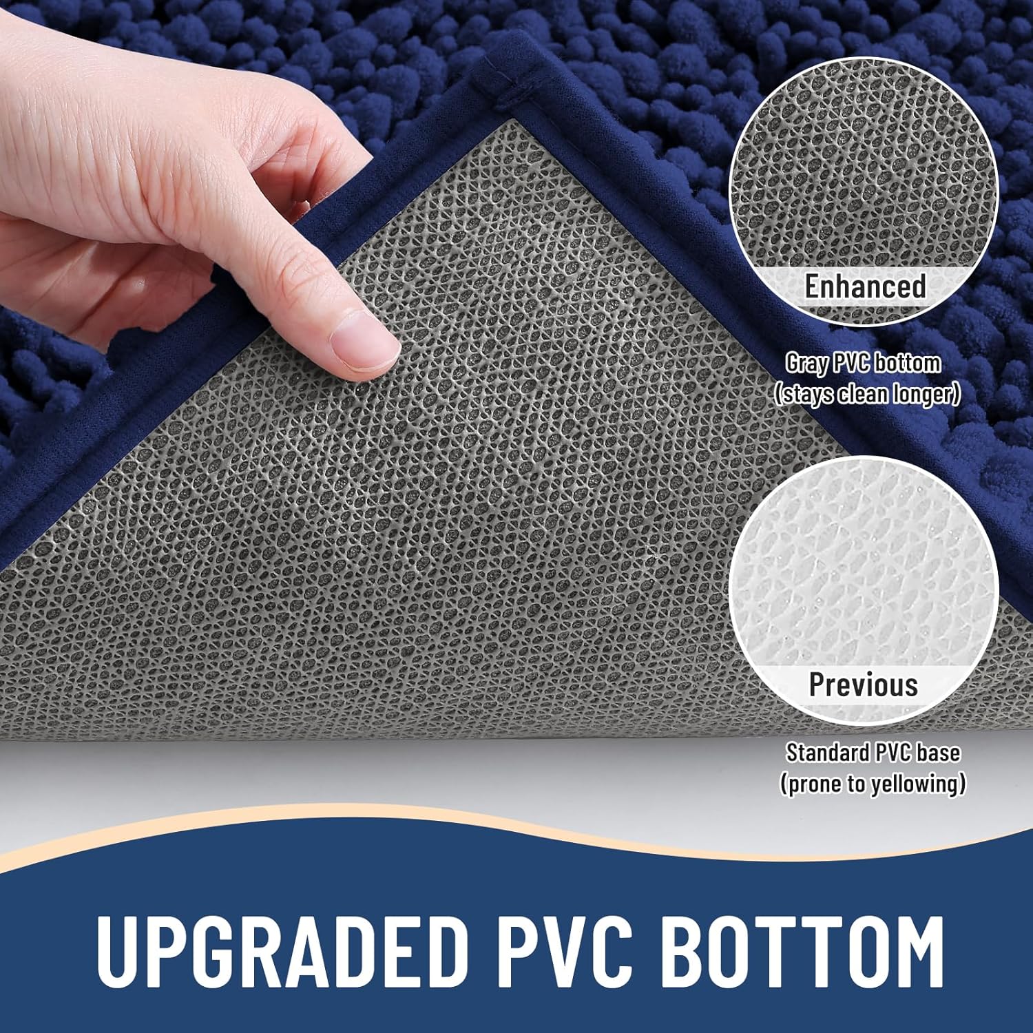 Arotive Luxury Chenille Bathroom Rug Mat, Extra Soft Thick Absorbent Shaggy Bath Rugs, Non-Slip Machine Wash Dry, Plush Bath Mats for Bathroom, Shower and Tub, 47x24, Navy