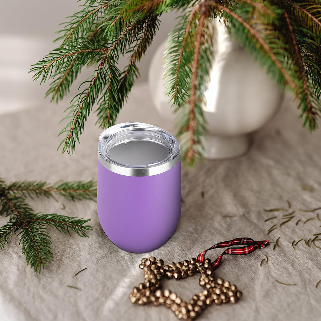 DOMICARE Stainless Steel Wine Tumbler Bulk with Lid, Personalized Insulated Tumblers Set, 12oz Travel Coffee Cups Pack of 4, Purple