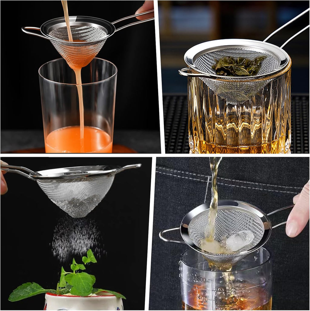 2 Pack Fine Mesh Strainer, Small Stainless Steel Sieves with Handles, for Steeping Loose Leaf Tea, Straining Cocktail, Juice and Sifting Flour, Powdered Sugar (2pcs-Conical)