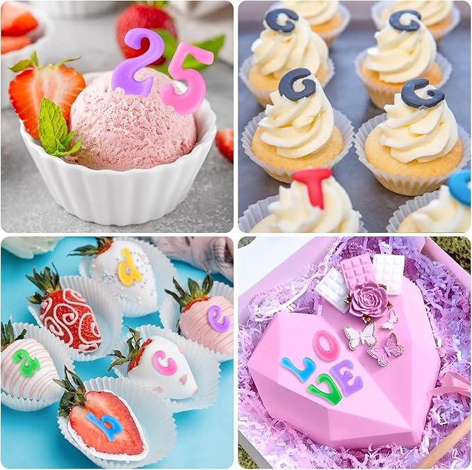 4 PCS Silicone Letter Molds, Non-Stick Fondant Chocolate Molds 0-9 Numbers 26 Letters Candy Molds for Baking Dessert and Cake Decoration