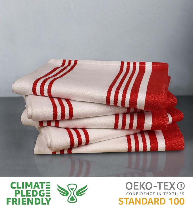 Urban Villa Kitchen Towels 100% Cotton Dish Towels for Kitchen (Set of 3) 20”x30” Dish Cloths Highly Absorbent Kitchen Linen Set with Hanging Loop Perfect for Drying Dishes Cleaning Towels-Red White