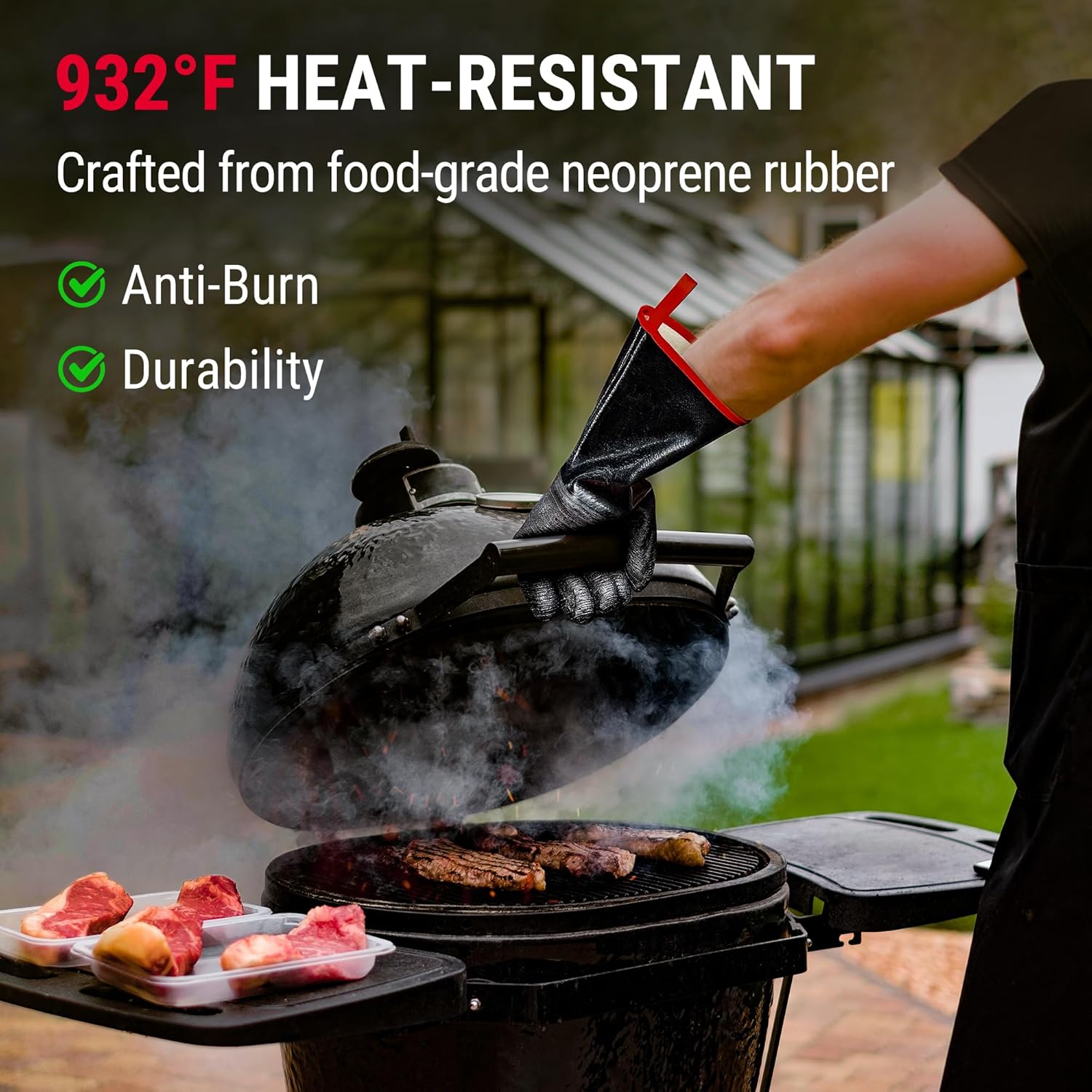 ThermoPro 932°F Heat Resistant BBQ Gloves, 14" Waterproof Oven & Grill Gloves, Oil & Slip-Resistant Neoprene Heat Gloves for BBQ, Fire Pit, Rotisserie, Smoker Accessories Gifts for Men and Women