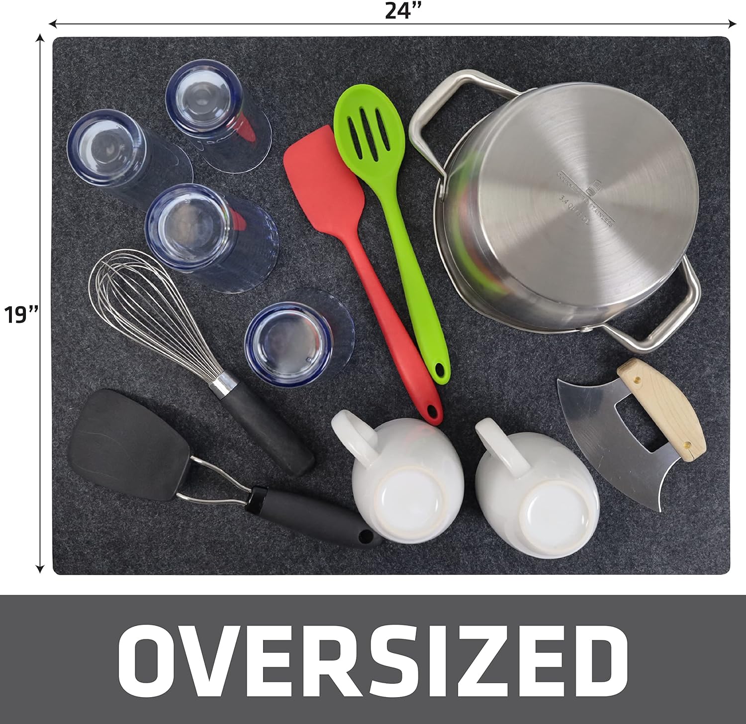 Drymate XL Dish Drying Mat, Oversized (19”x24”), Low-Profile, Super Absorbent, Quick Dry Fabric, Waterproof & Slip-Resistant, for Kitchen Counter, Trimmable, Easy to Clean (USA Made)(Charcoal)