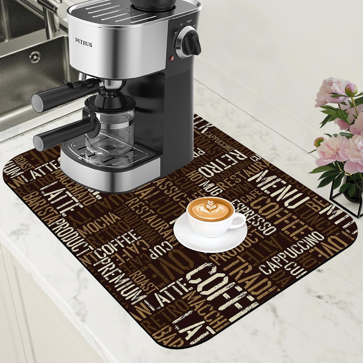Vintage Coffee Cup Coffee Mat Absorbent Dish Drying Mat for Kitchen Counter Hide Stain Rubber Backed Drying Rack Pad Fit Under Espresso Machine Cafe Table Decoration, 11.8 x 19.7 Inch