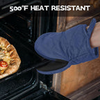 Oven Mitts and Pot Holders Set, Pack of 4, Heat Resistant Silicone Kitchen Mini Oven Mittens for 500 Degrees, Mini Oven Gloves and Hot Pads for Baking Grilling Barbecue Microwave Machine Washable