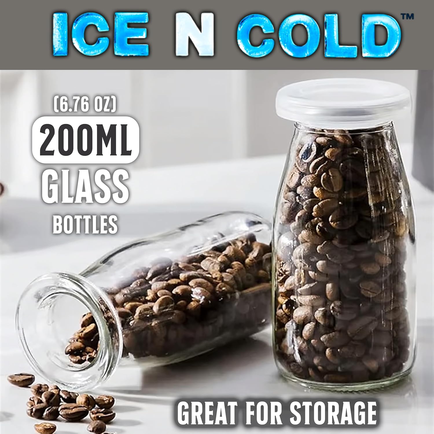 6.76 oz / 200ml Vintage Glass Bottle with Leakproof Clear Lid, Reusable & Eco-Friendly – Ideal for Milk, Juices, Smoothies, Infused Water, BPA-Free Glass Bottle (72-Pack)