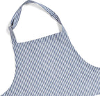 Solino Home 100% Pure Linen Apron for Women & Men - Navy and White Stripe Full Midi Bib Apron, Adjustable Neck Strap with Center Pockets for Kitchen, Chef - Handcrafted from European Flax