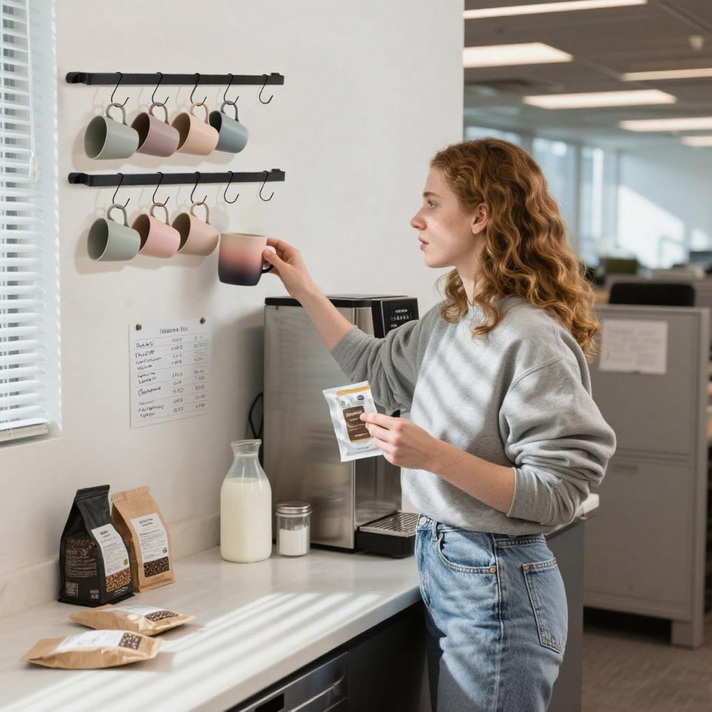 AJART Coffee Mug Rack Wall-Mounted: 12-Hook Cup Holder - Ideal for Coffee Bars & Apartment Kitchens - Space-Saving Solution - 1 Pack