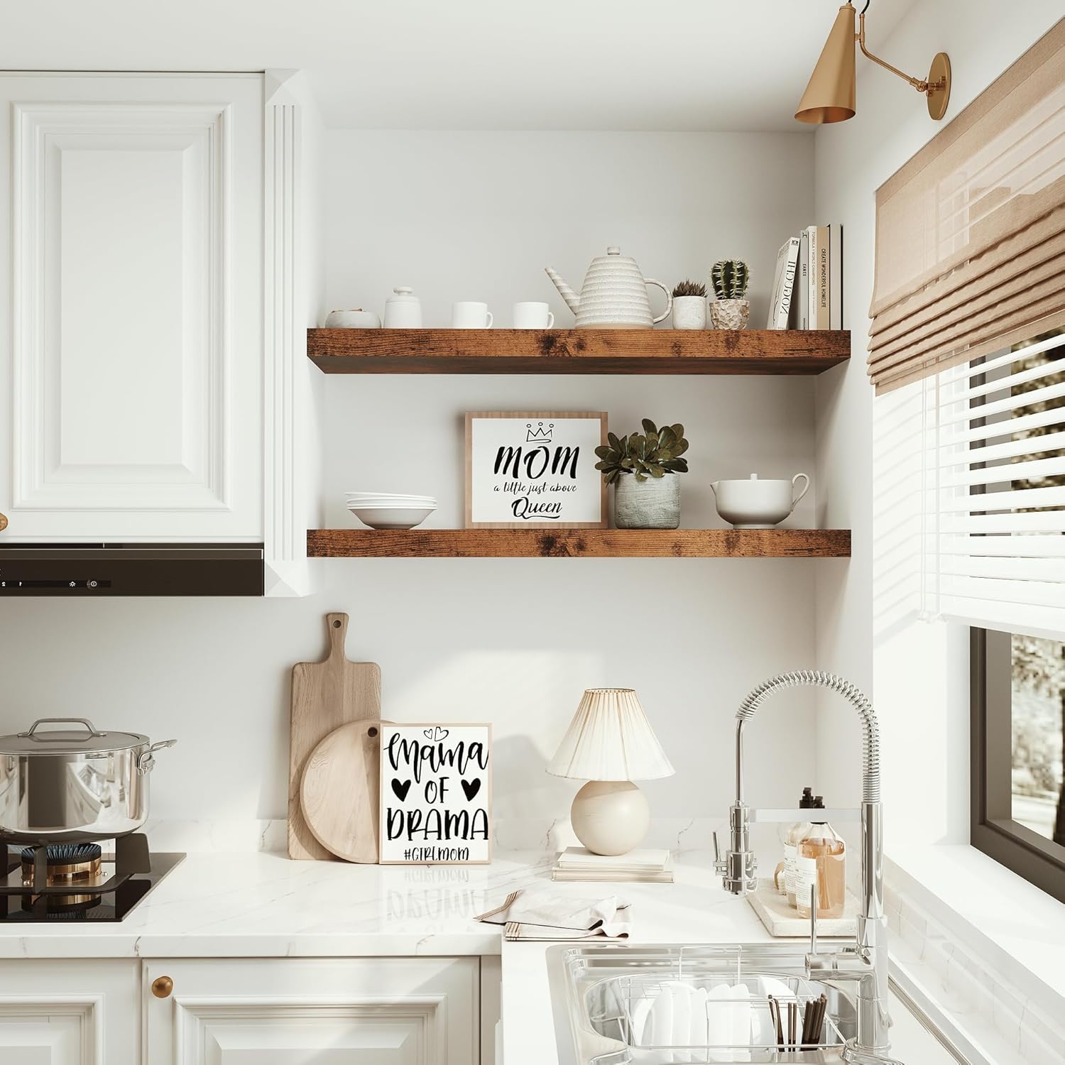 Vivelove Floating Shelves 10 inches Deep, Long 36 x 10 x 1.8 Wall Shelves for Bedroom, Living Room, Kitchen, Office, Bathroom Farmhouse Shelf Home Decor with Invisible Bracket, Rustic Brown