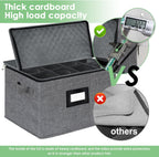 Wine Glass Sorage Box, Stemware Storage Cases with dividers, Hard Shell China Storage Containers 12 Cells for long stem, Stackable Crystal Glassware Storage with Label Window, Handles (Dark Grey)