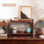 Coffee Mug Holder Wooden Cup Rack Mug Display Shelf Coffee Cup Holder for Countertop With 4 Mug Cups 2 Tier Wood Coffee Mugs Holder for Kitchen Coffee Cup Storage