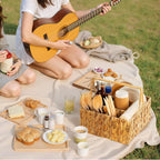 StorageWorks Wicker Silverware Organizer with Handle, Water Hyacinth Kitchen Utensil Holder, Large Utensil Holder for Kitchen Counter, Spoon Forks Cutlery Caddy, Paper Plate Dispenser for Countertop