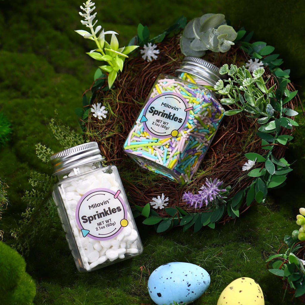 Pastel Jimmies, White Bunny Cupcake Toppers, Edible Easter Sprinkles, Spring Sprinkles for Easter Theme Cake, Spring Cupcakes, Cookies, Ice Cream, Macarons