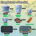 ICHAG Chinese Tea Set, Gongfu Tea Sets for Adults, Asian Gaiwan Teaset, 14-Piece Yangzhi Jade (羊脂玉茶具) with Suspended Gaiwan & Tea Pet, Portable Travel Teaset for Home, Outdoor, Office Gifts