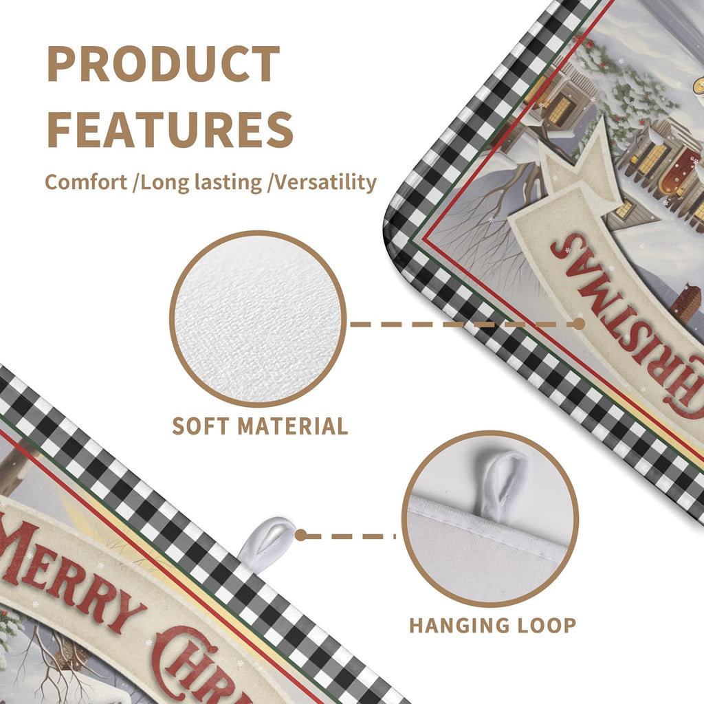 Merry Christmas Dish Drying Mat for Kitchen Winter Snowman Large Dish Drying Mat Buffalo Plaid Kitchen Drying Mat Truck Tree Microfiber Drying Mats Absorbent Dish Pad 18x24 inch