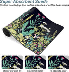 Rnivvi Coffee Mat, 16" x 24" Cute Flower Theme Coffee Bar Mats for Espresso Machine Station Accessories and Organizer, Hide Stain Rubber Backed Absorbent Dish Drying Pad for Kitchen Counter, Black
