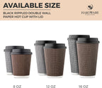 [100 SET]Harvest Pack 12 oz Disposable Coffee Cups, Insulated Ripple Double-Walled Paper Cups with Lids, Black and White Geometric, Drinking Cups for Tea Hot Chocolate Drinks To go coffee cups