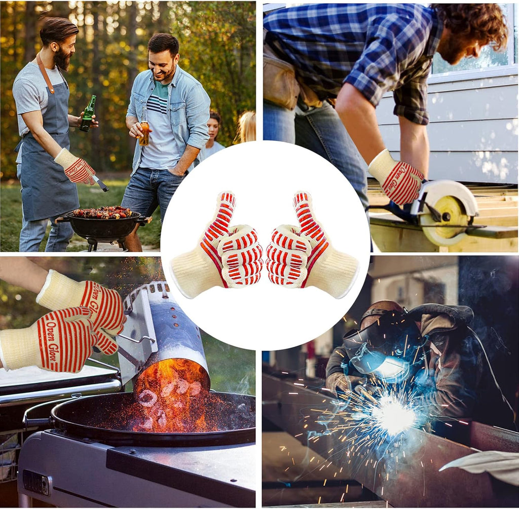 Oven Gloves, Heat Resistant 540 Degrees Grilling Gloves, Hot Surface Handler Non-Slip Silicone Oven Mitts with Fingers, BBQ Gloves for Cooking/Kitchen/Baking, Pack of 2