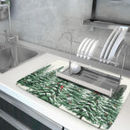 Winter Green Pine Tree Dish Drying Mat for Kitchen Counter,Red Bird Snowflake Drying Mat 18 x 24 Inch with High Absorbent Microfiber Drainer Mat for Coffee Bar