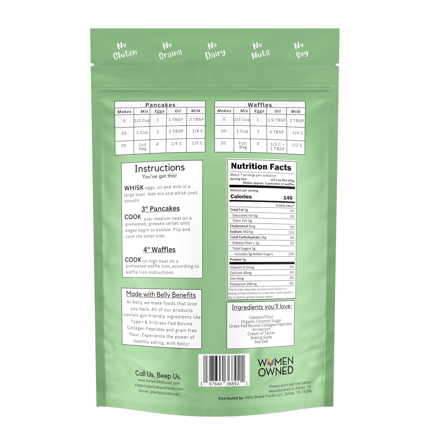 Belly Pancake Mix & Waffle Mix with Collagen Protein | High-Protein | Pancakes & Waffles | Grain-Free Dairy-Free Nut-Free | Healthy Snacks For Adults & Kids | Women-Owned Business | 9.4 oz | 3 Pack