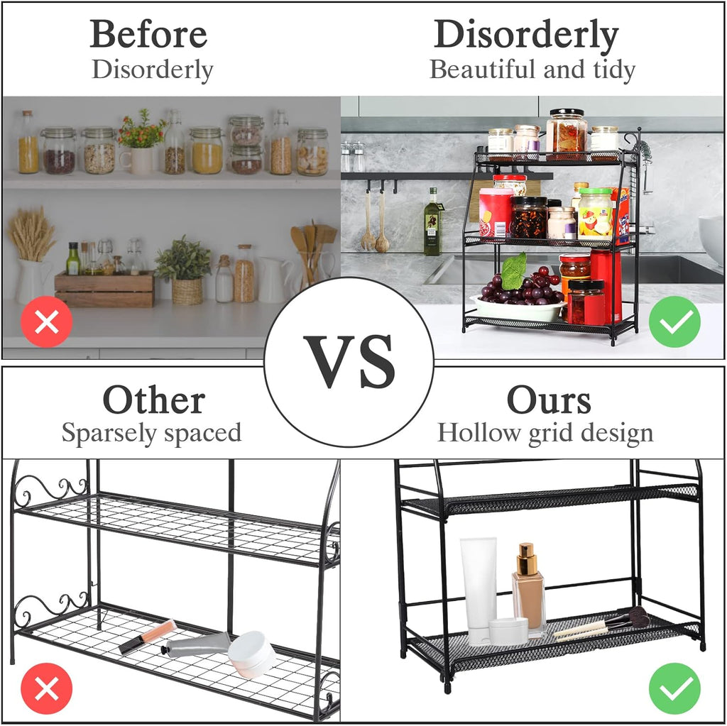 Uten Standing Spice Rack 3 Tier Metal Foldable and Durable Kitchen Rack for Countertop Kitchen Bathroom, Shelf Organizer, Standing Stainless Steel Tiered Shelf