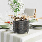 360° Rotating Utensil Caddy Countertop - Cutlery Silverware Caddy Holder with 4 Compartment - Higher Raised Flatware Organizer with Handle for Party Kitchen Counter Office Black