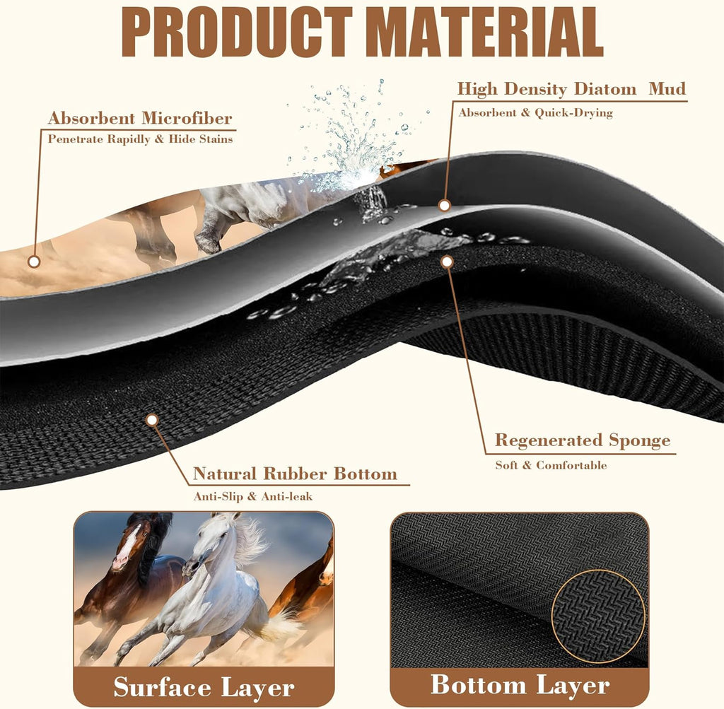 Horses Run in Desert Coffee Mat Absorbent Dish Drying Mat for Kitchen Counter Hide Stain Rubber Backed Coffee Bar Accessories Fit Under Espresso Machine Cafe Table, 15.7 x 23.6 Inch