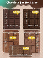 (120PCS) 6 Models Deep Chocolate Bar Mold - Food Grade Silicone Mold for Dubai Chocolate Bar Pistachio,With Recipes/Scraper/Wrapping Paper/Stickers