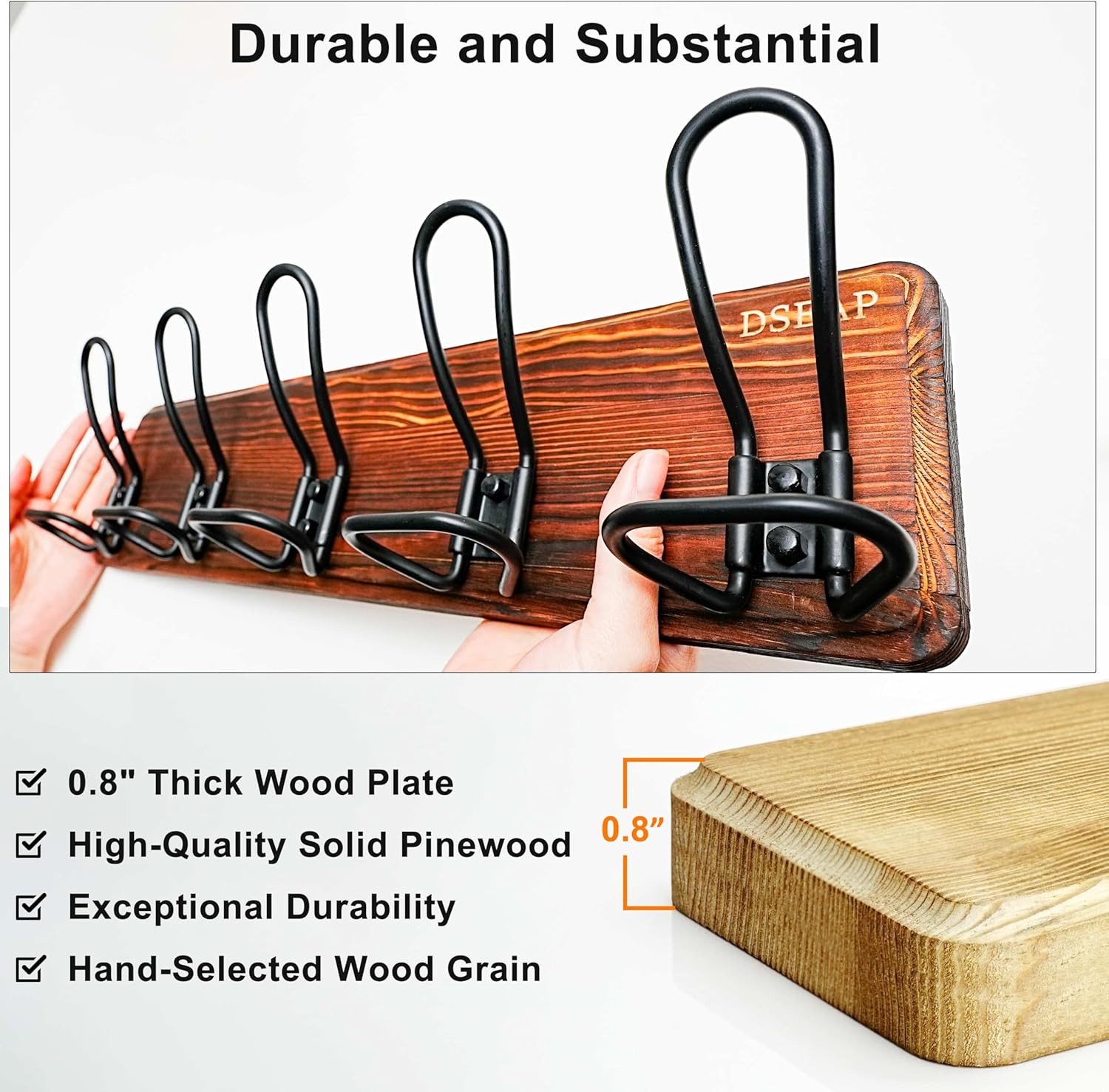 Dseap Coat Rack Wall Mounted - Heavy Duty Farmhouse Rustic Wall Coat Hanger with 5 Wire Hooks for Clothes Hat Jacket Towel, RusticWire, G25A, Rustic Brown & Black