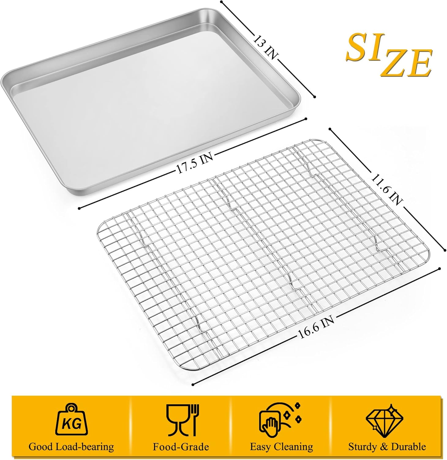 P&P CHEF 17.5 Inch Baking Sheet and Rack Set, Stainless Steel Cookie Sheets Oven Baking Pans Trays with Cooling Racks for Cooking & Roasting, Oven & Dishwasher Safe, (2Pcs)