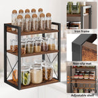 3-Tier Kitchen Spice Rack Organizer for Countertop, Coffee Counter Shelf, Mug Shelf, Bathroom Counter Organizer, Makeup Organizer, Rustic Brown and Black