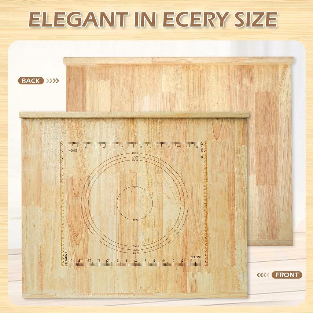 Reversible Wooden Pastry Board, 24" x 20" Wooden Cutting Board with Lip, Pastry Board Cutting Board Chopping Board Pie Board with Engraved Ruler for Counter Top Kitchen