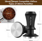 Espresso Tamper, Constant 30lb Coffee Tamper with double Calibrated Spring Loaded, Stainless Steel double spring loaded Coffee Tamper Fits for All Portafilters- Flat Base (58mm, BLACK)
