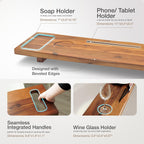 Tinamo Acacia Bathtub Caddy Tray Table | 39 x 9.75 x 2.5 Inch Large Bath Tub Tray Wooden | Anti-Tipping, Sustainable Tub Tray for Bathtub | Bathtub Accessories Holders for Bathtub (Acacia, 39x9.75)