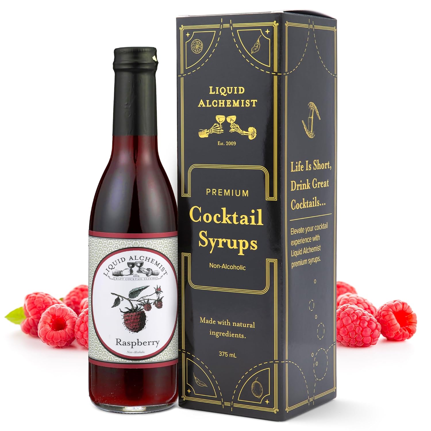 Liquid Alchemist Raspberry Syrup for Drinks - Real Ingredients Make the Perfect Summer Cocktail or Margarita Mix - Our Raspberry Cocktail Syrup is Non-GMO & Vegan (12 oz)