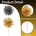 40 PCS Foil Firework Cupcake Toppers Sparkle Tinsel Cupcake Picks Fireworks Birthday Party Decorations Cocktail Fruit Toothpick for Birthday Wedding Graduation Party Decorations Supplies Black Gold