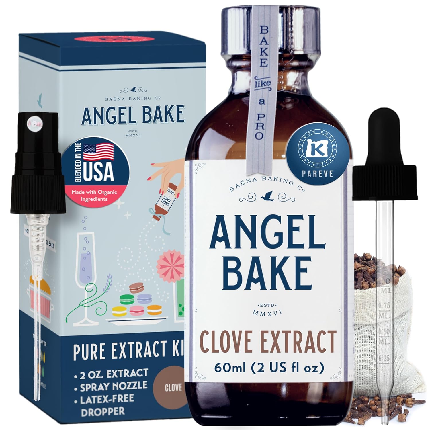 Pure Clove Extract for Baking and Mixology- Culinary Aromatics Kosher, Keto Friendly, Vegan & Gluten-Free for Cooking, Desserts, Beverages & Recipes (2 Oz Extract with Latex-Free Dropper & Spritzer)