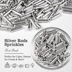 Silver Rods Sprinkles, Sugar Sprinkles For Cake Decorating, 150g/5.29oz, Food Grade, Ice Cream Decoration, Cupcake Toppers, Donuts, Cookies, Holiday, Birthday Party, Christmas Supplies