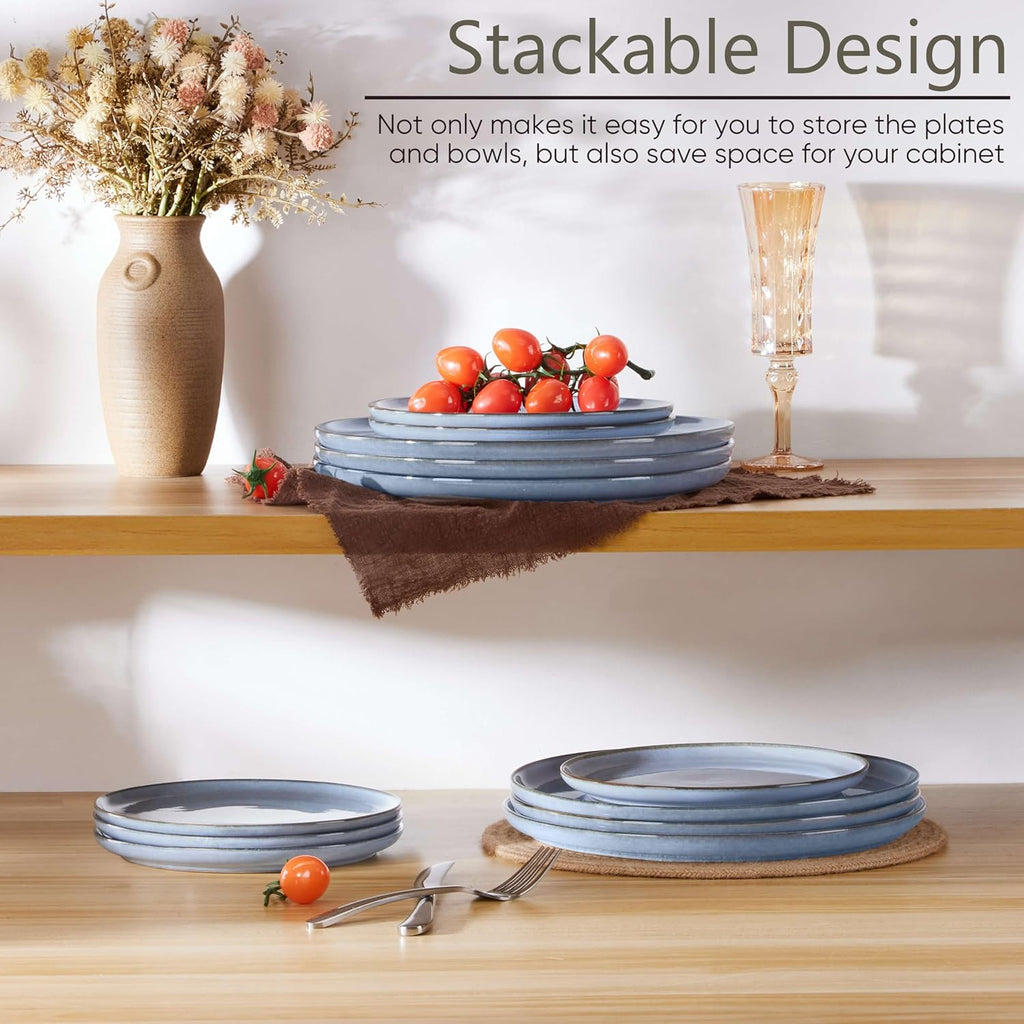 Herogo 6-Piece Stoneware Dinner Plates Set, 7.9" Ceramic Round Dessert Plate Set, Small Handmade Double Reactive Glaze Dinnerware Plates for Kitchen, Microwave, Oven and Dishwasher Safe, Haze Blue
