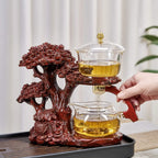 Glass Teapot Set with Infuser Semi Automatic Tea Set Magic Teapot (Tree - red)