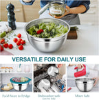 TeamFar Mixing Bowl Set, 4.5/3/1.5 QT Stainless Steel Nesting Salad Bowls with Airtight Lids, For Serving/Mixing/Storing/Prepping, Non-Toxic & Sturdy, Visible & Easy Clean, Dark Blue, Set of 3