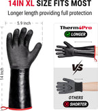 ThermoPro 932°F Heat Resistant BBQ Gloves, 14" Waterproof Oven & Grill Gloves, Oil & Slip-Resistant Neoprene Heat Gloves for BBQ, Fire Pit, Rotisserie, Smoker Accessories Gifts for Men and Women