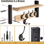 Sorbus Coat Hooks Wall Mount with Shelf – 16 Inch Coat Rack Wall Mount with 5 Heavy Duty Hooks – Floating Wall Shelf with Hooks for Entryway, Bathroom, Bedroom, Kitchen, or Mudroom (Maple Wood)