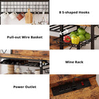 IRONCK Large Bakers Rack with Power Outlet, 62 Inch Wide Microwave Stand, Coffee Bar with Storage, Kitchen Racks and Shelves