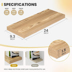 24 Inch Floating Shelves, 9.3" Deep Floating Shelf Wall Mounted, 24" Wall Shelves, Rustic Deep Bookshelf, Large Display Shelves & Storage Shelves for Bedroom, Living Room, Light Brown, Set of 2