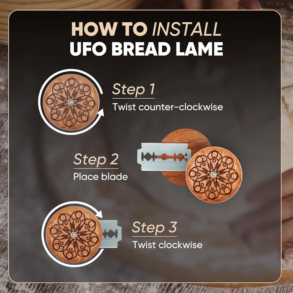 Banneton Proofing Basket Set – 2 Round 9 Inch Unbleached Rattan Baskets with Linen Liners, UFO Bread Lame (4 Blades), Dough Scraper – Sourdough Bread Baking Kit