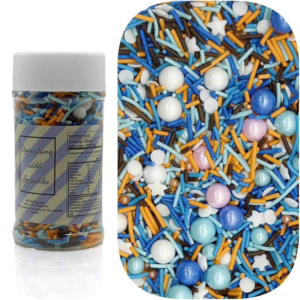 Dynastang Blue & Orange & White Sprinkles Mixed Style Edible Cake Decorations Cupcake Toppers Cookie Perfect for Cakes, Cupcakes, Desserts Toppings 3OZ