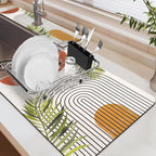 24.5" x 15.5" Dish Drying Mat & 24" x 5.5" Sink Splash Guard, Super Absorbent Drainer Rack Mat for Kitchen Counter Coffee Bar